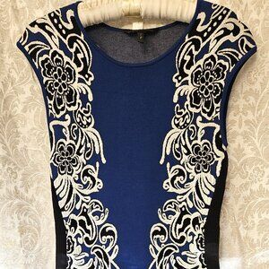 BCBG Max Azria bodycon intarsia blue illusion knit sleeveless dress size XS